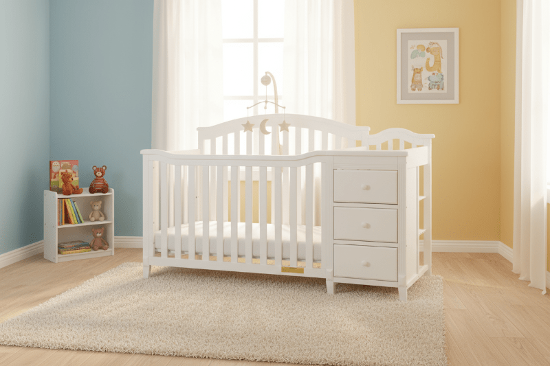 Kali II Nursery 4-in-1 Convertible Crib with Built-In Changer & Storage Drawer