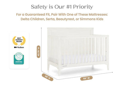 Kendall 6 In 1 Convertible Baby Crib with Classic Molding and Adjustable Mattress Height