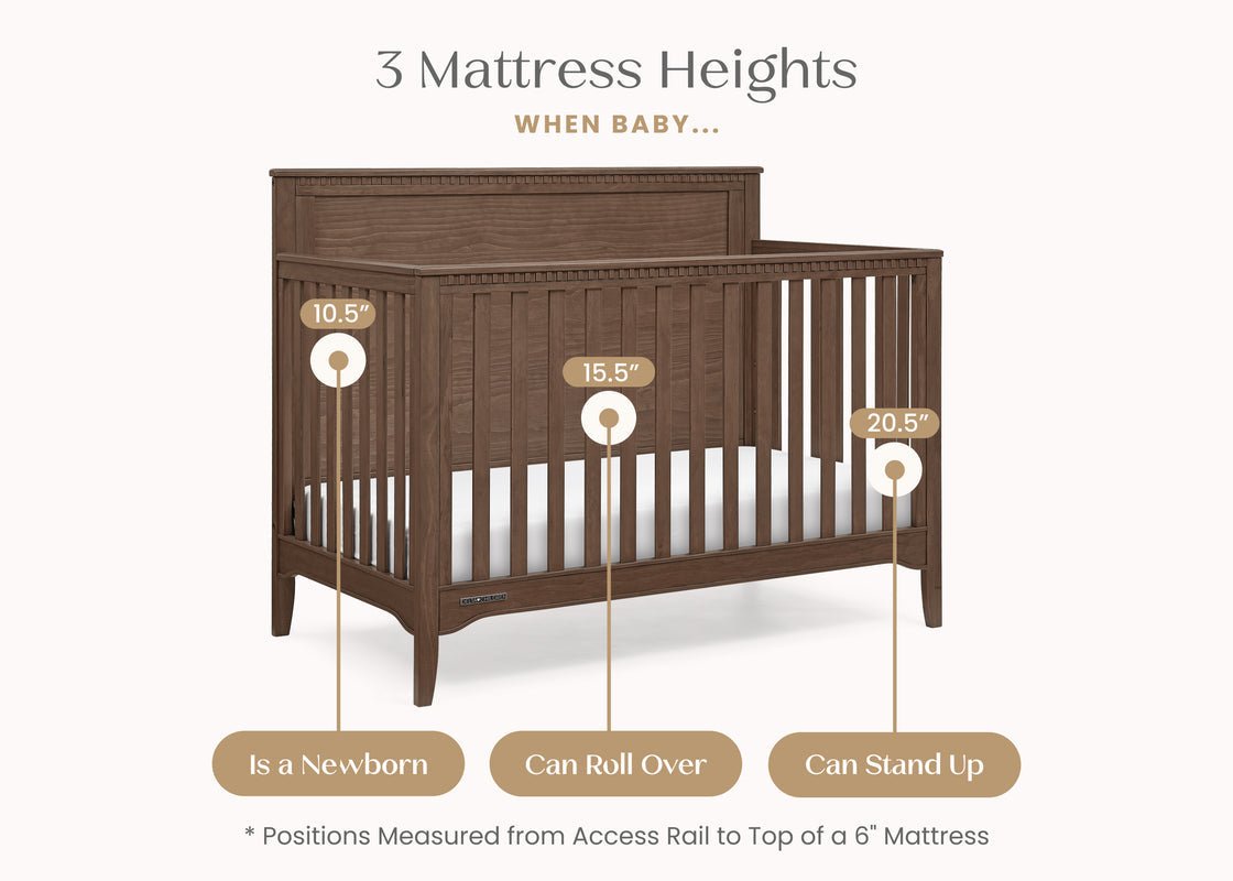 Kendall 6 In 1 Convertible Baby Crib with Classic Molding and Adjustable Mattress Height