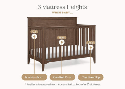 Kendall 6 In 1 Convertible Baby Crib with Classic Molding and Adjustable Mattress Height