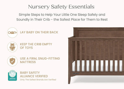 Kendall 6 In 1 Convertible Baby Crib with Classic Molding and Adjustable Mattress Height