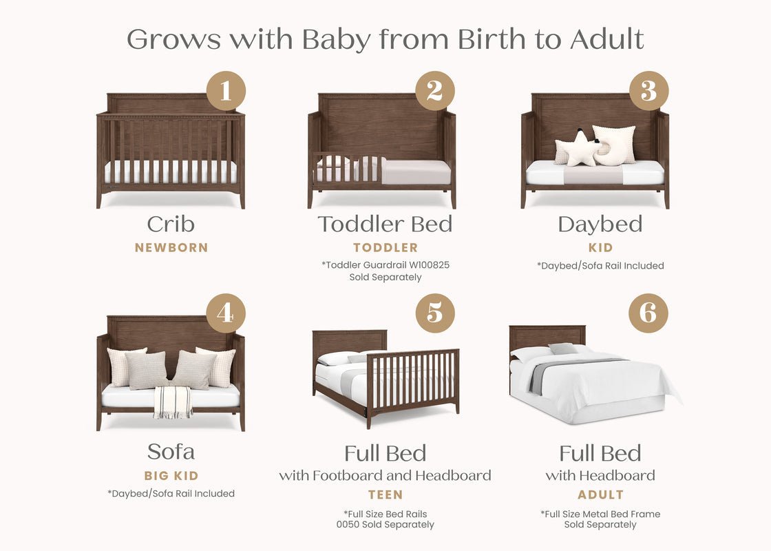 Kendall 6 In 1 Convertible Baby Crib with Classic Molding and Adjustable Mattress Height