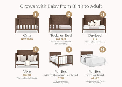 Kendall 6 In 1 Convertible Baby Crib with Classic Molding and Adjustable Mattress Height