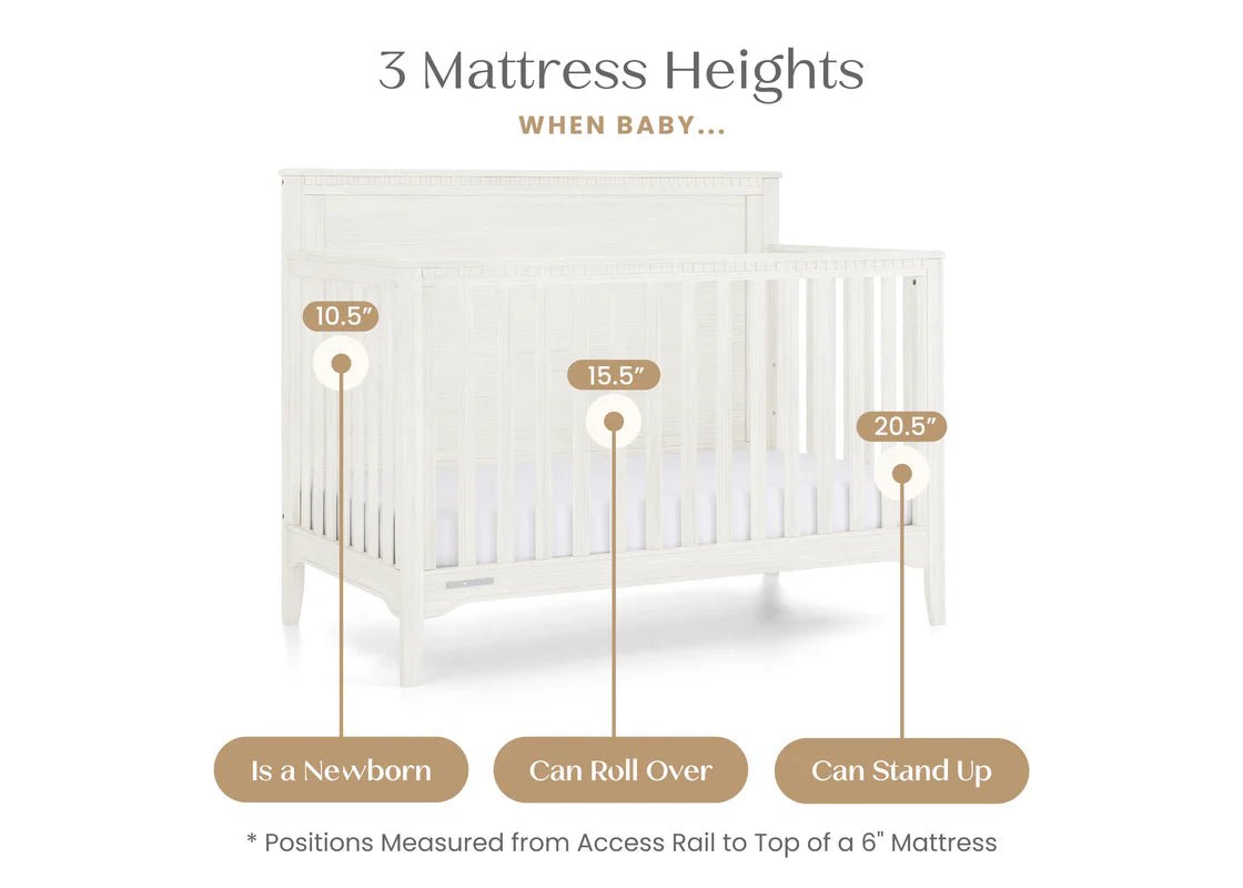 Kendall 6 In 1 Convertible Baby Crib with Classic Molding and Adjustable Mattress Height