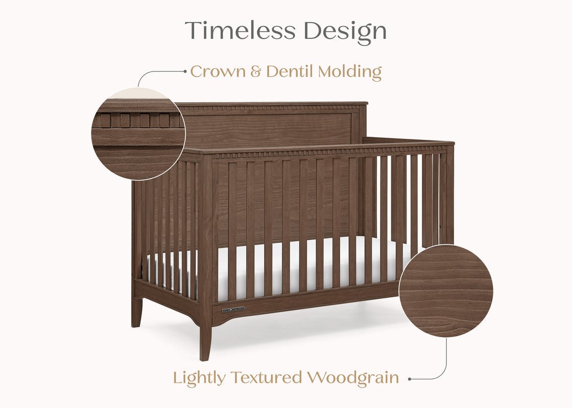 Kendall 6 In 1 Convertible Baby Crib with Classic Molding and Adjustable Mattress Height