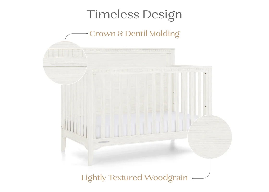 Kendall 6 In 1 Convertible Baby Crib with Classic Molding and Adjustable Mattress Height