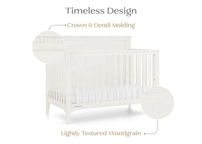 Kendall 6 In 1 Convertible Baby Crib with Classic Molding and Adjustable Mattress Height