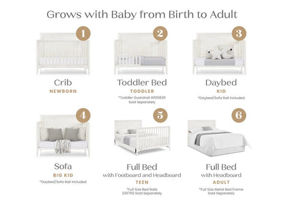Kendall 6 In 1 Convertible Baby Crib with Classic Molding and Adjustable Mattress Height