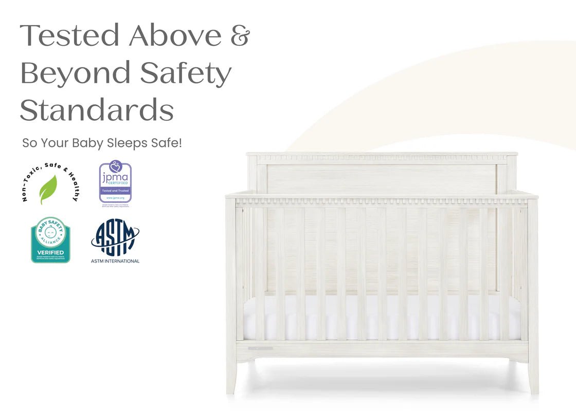 Kendall 6 In 1 Convertible Baby Crib with Classic Molding and Adjustable Mattress Height