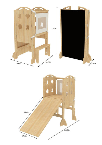 Laurel 4-in-1 Foldable Kitchen Tower, Step Stool, Slide & Chalkboard for Toddlers
