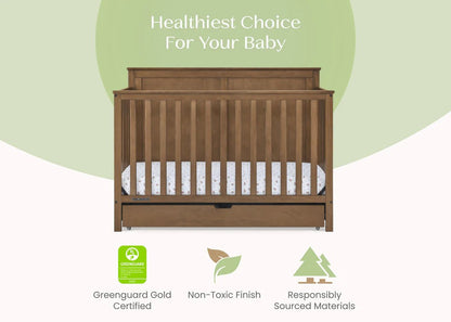 Logan 6 In 1 Convertible Baby Crib with Storage Drawer and Adjustable Mattress Height