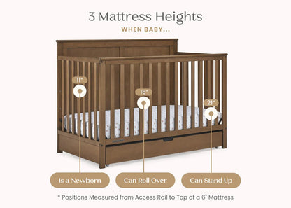 Logan 6 In 1 Convertible Baby Crib with Storage Drawer and Adjustable Mattress Height