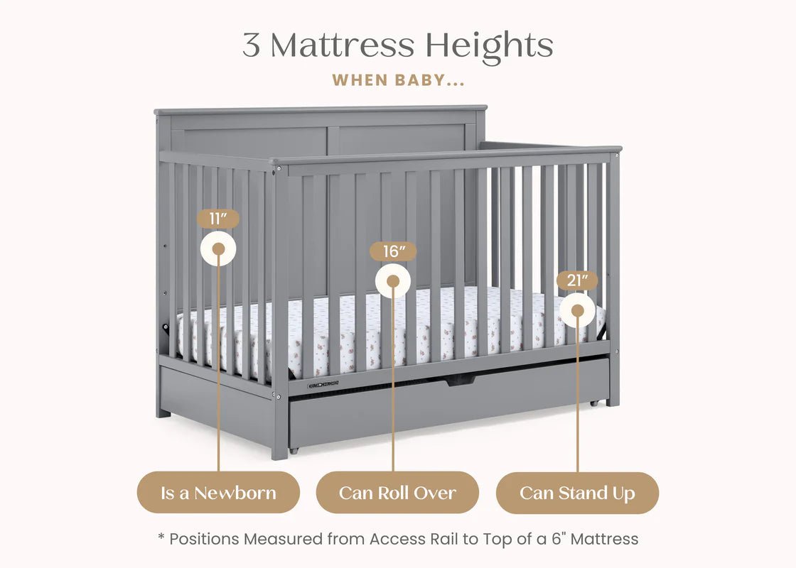 Logan 6 In 1 Convertible Baby Crib with Storage Drawer and Adjustable Mattress Height