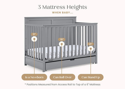 Logan 6 In 1 Convertible Baby Crib with Storage Drawer and Adjustable Mattress Height