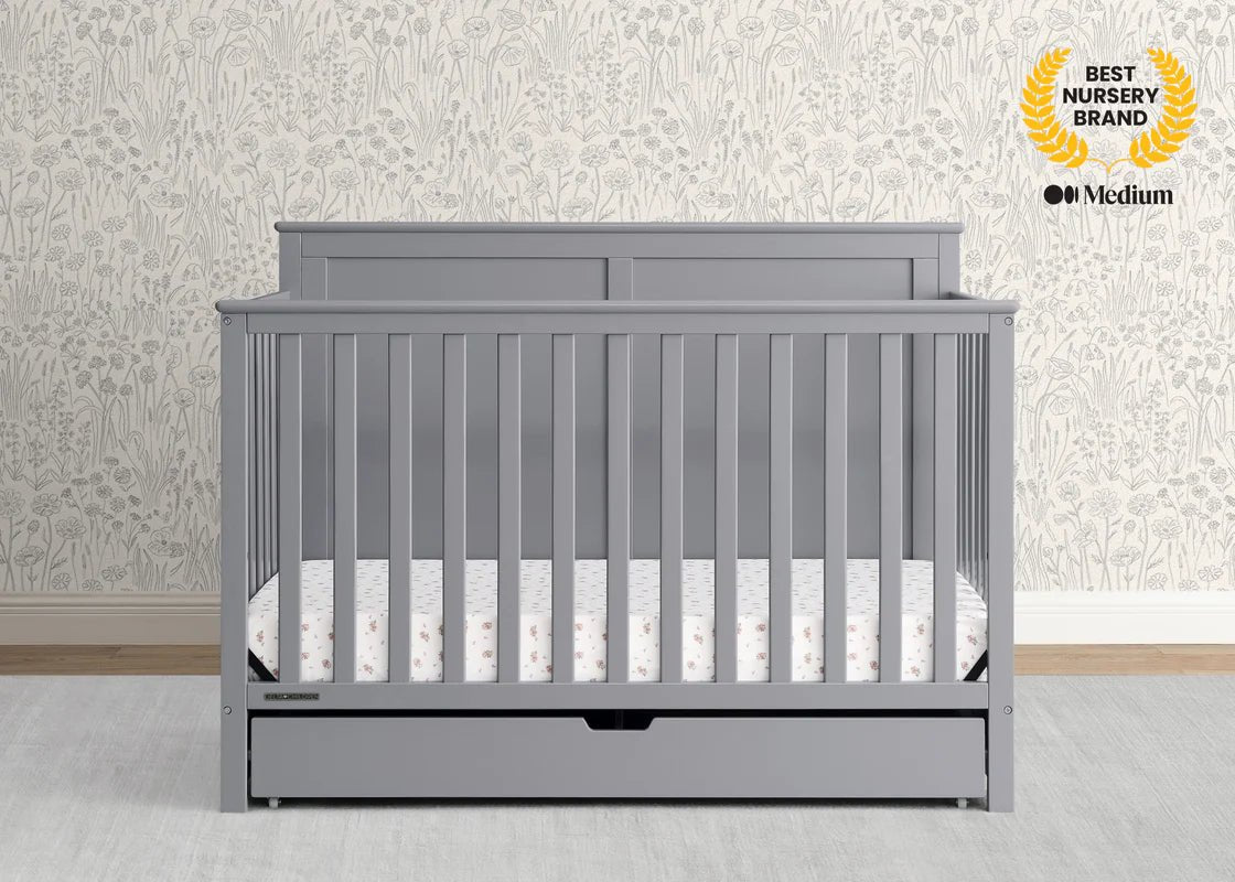 Logan 6 In 1 Convertible Baby Crib with Storage Drawer and Adjustable Mattress Height