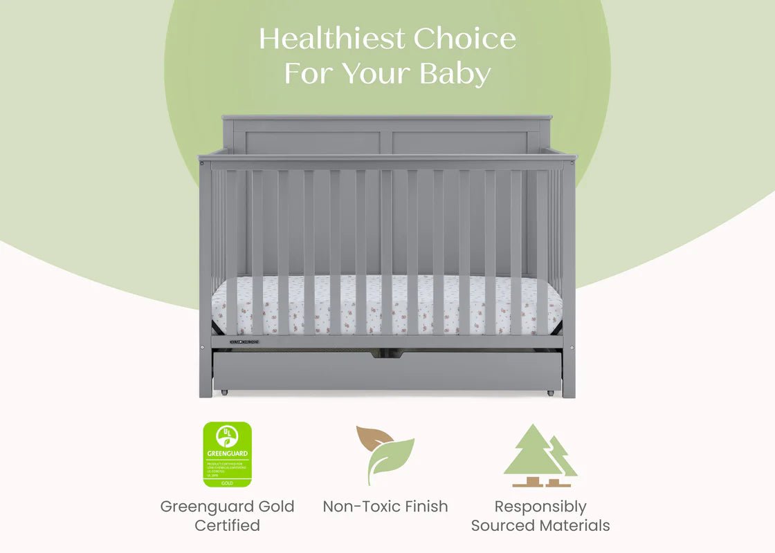 Logan 6 In 1 Convertible Baby Crib with Storage Drawer and Adjustable Mattress Height