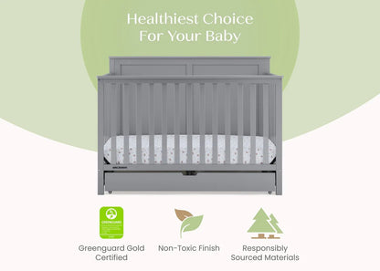 Logan 6 In 1 Convertible Baby Crib with Storage Drawer and Adjustable Mattress Height