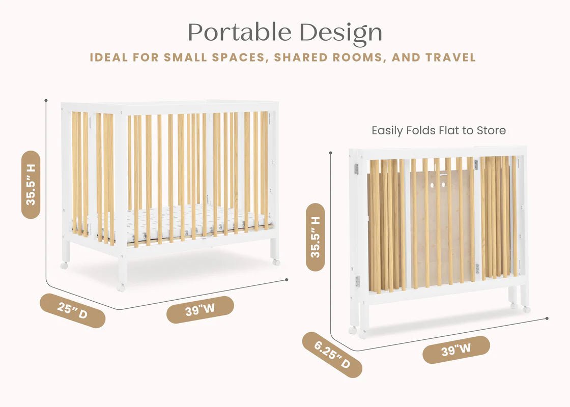 Mia Portable Folding Mini Baby Crib with Mattress and Space Saving Design