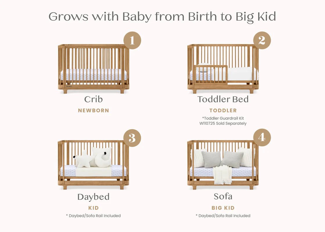 Nest 4 In 1 Convertible Baby Crib with Rounded Design and Adjustable Mattress Height