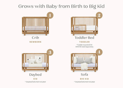 Nest 4 In 1 Convertible Baby Crib with Rounded Design and Adjustable Mattress Height