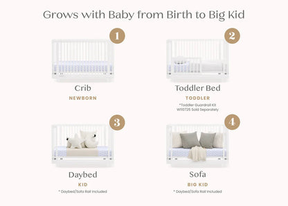 Nest 4 In 1 Convertible Baby Crib with Rounded Design and Adjustable Mattress Height