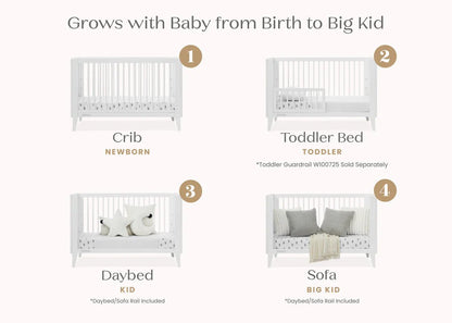 Ollie 4 In 1 Convertible Baby Crib with Mid Century Design and Adjustable Mattress Height