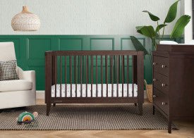 Ollie 4 In 1 Convertible Baby Crib with Mid Century Design and Adjustable Mattress Height