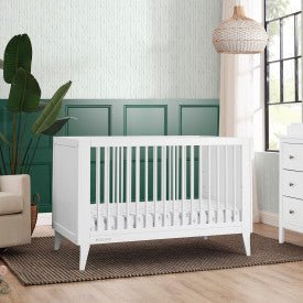 Ollie 4 In 1 Convertible Baby Crib with Mid Century Design and Adjustable Mattress Height
