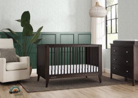 Ollie 4 In 1 Convertible Baby Crib with Mid Century Design and Adjustable Mattress Height