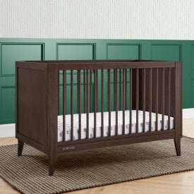 Ollie 4 In 1 Convertible Baby Crib with Mid Century Design and Adjustable Mattress Height