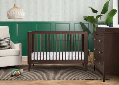 Ollie 4 In 1 Convertible Baby Crib with Mid Century Design and Adjustable Mattress Height