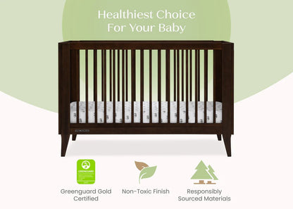 Ollie 4 In 1 Convertible Baby Crib with Mid Century Design and Adjustable Mattress Height
