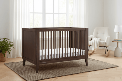 Ollie 4 In 1 Convertible Baby Crib with Mid Century Design and Adjustable Mattress Height