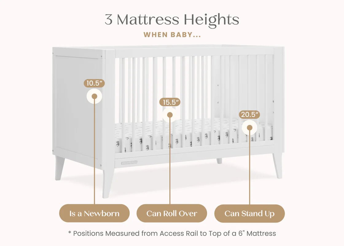 Ollie 4 In 1 Convertible Baby Crib with Mid Century Design and Adjustable Mattress Height