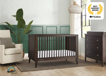 Ollie 4 In 1 Convertible Baby Crib with Mid Century Design and Adjustable Mattress Height