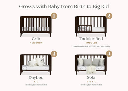 Ollie 4 In 1 Convertible Baby Crib with Mid Century Design and Adjustable Mattress Height