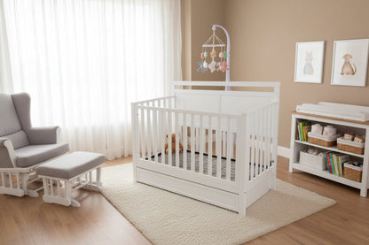 Orbelle White crib with wooden slats on a white background