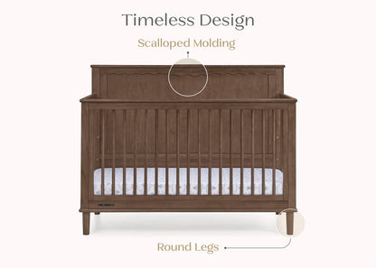 Penelope 6 In 1 Convertible Baby Crib with Scalloped Design and Adjustable Mattress Height