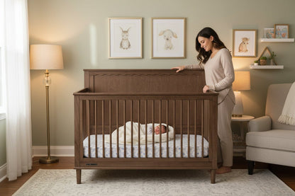 Penelope 6 In 1 Convertible Baby Crib with Scalloped Design and Adjustable Mattress Height