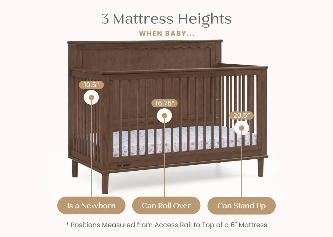 Penelope 6 In 1 Convertible Baby Crib with Scalloped Design and Adjustable Mattress Height
