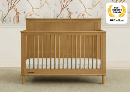 Penelope 6 In 1 Convertible Baby Crib with Scalloped Design and Adjustable Mattress Height