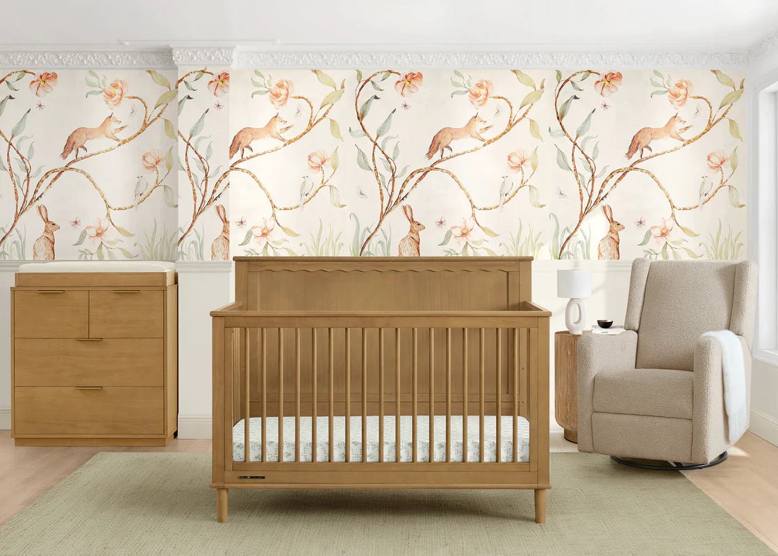 Penelope 6 In 1 Convertible Baby Crib with Scalloped Design and Adjustable Mattress Height