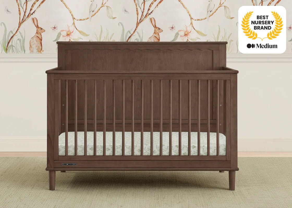 Penelope 6 In 1 Convertible Baby Crib with Scalloped Design and Adjustable Mattress Height