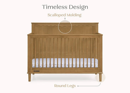 Penelope 6 In 1 Convertible Baby Crib with Scalloped Design and Adjustable Mattress Height