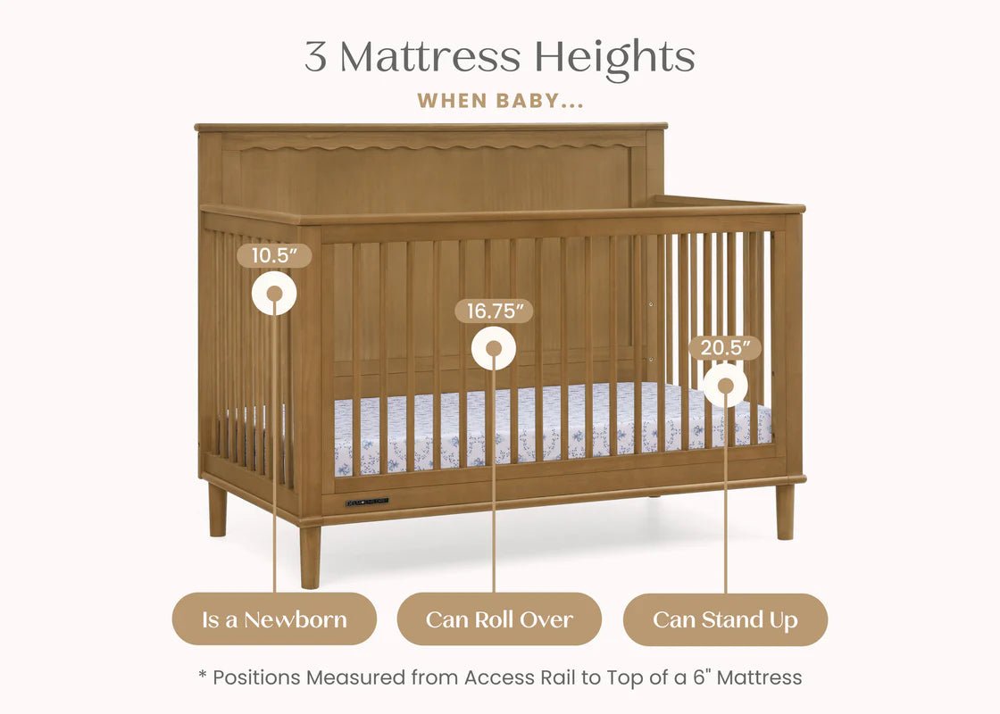 Penelope 6 In 1 Convertible Baby Crib with Scalloped Design and Adjustable Mattress Height