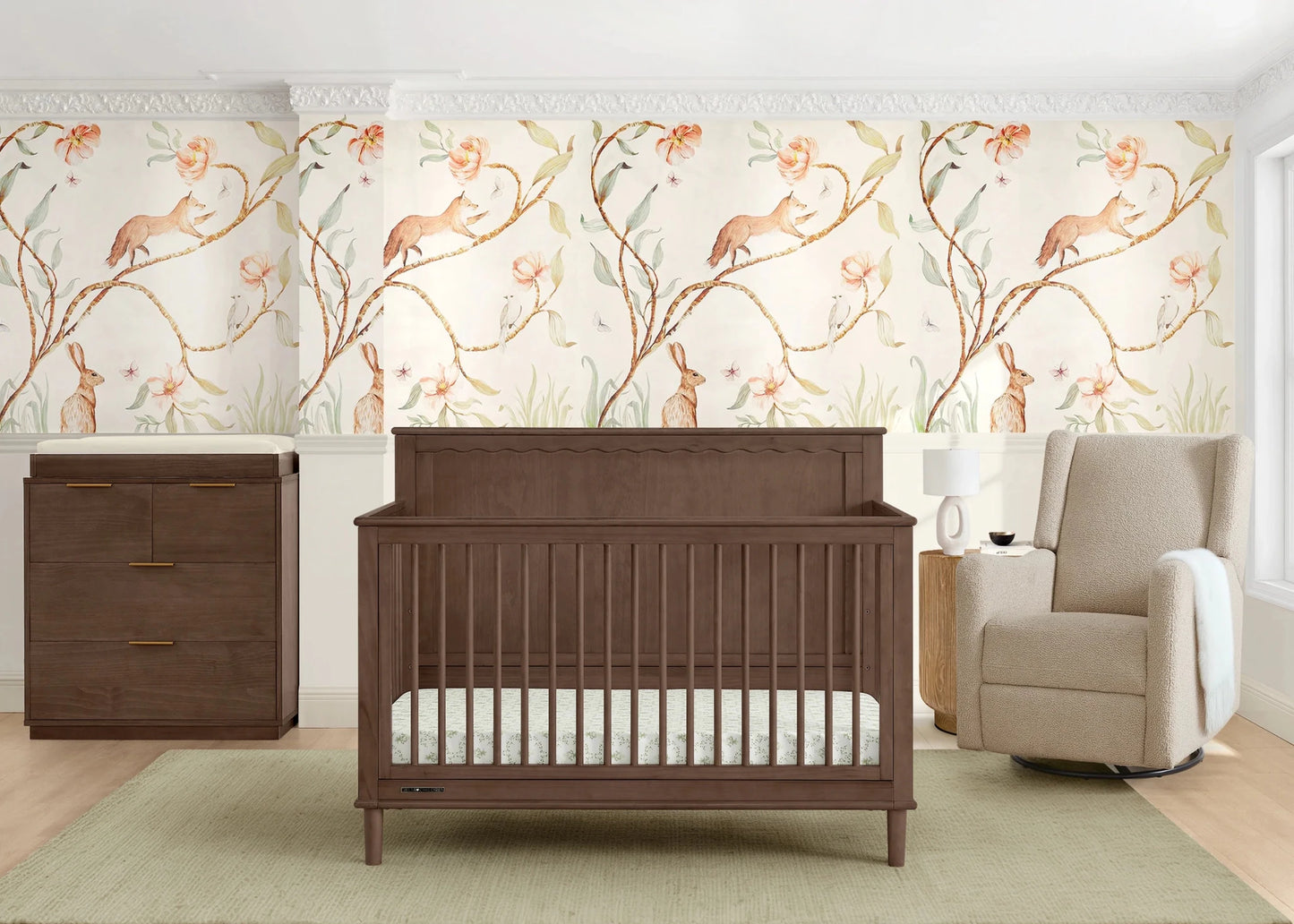 Penelope 6 In 1 Convertible Baby Crib with Scalloped Design and Adjustable Mattress Height