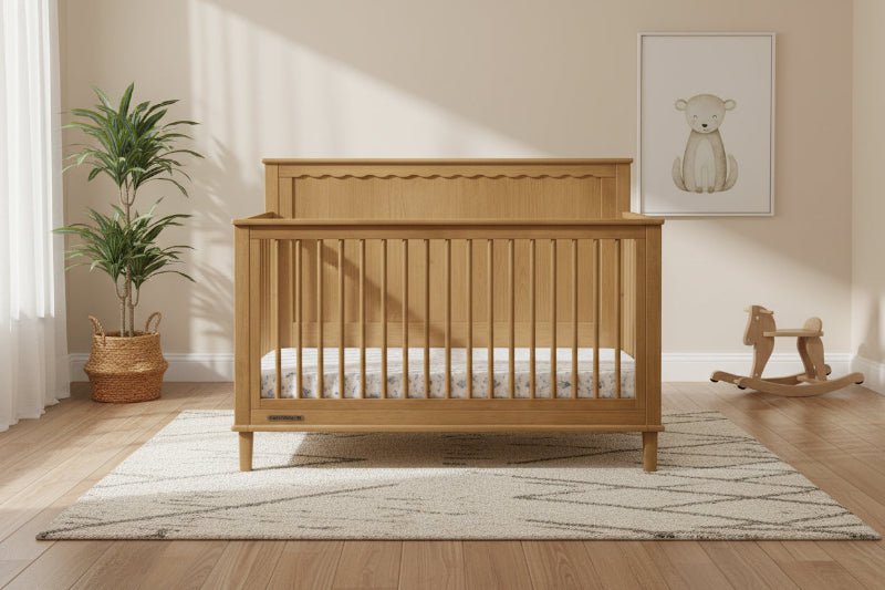 Penelope 6 In 1 Convertible Baby Crib with Scalloped Design and Adjustable Mattress Height