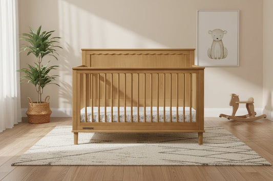 Penelope 6 In 1 Convertible Baby Crib with Scalloped Design and Adjustable Mattress Height