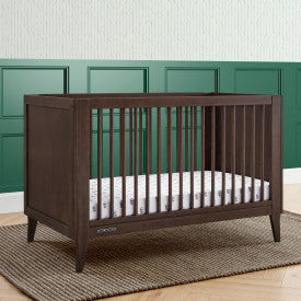 Ollie 4 In 1 Convertible Baby Crib with Mid Century Design and Adjustable Mattress Height