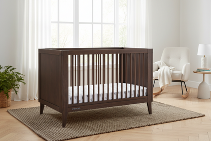 Ollie 4 In 1 Convertible Baby Crib with Mid Century Design and Adjustable Mattress Height